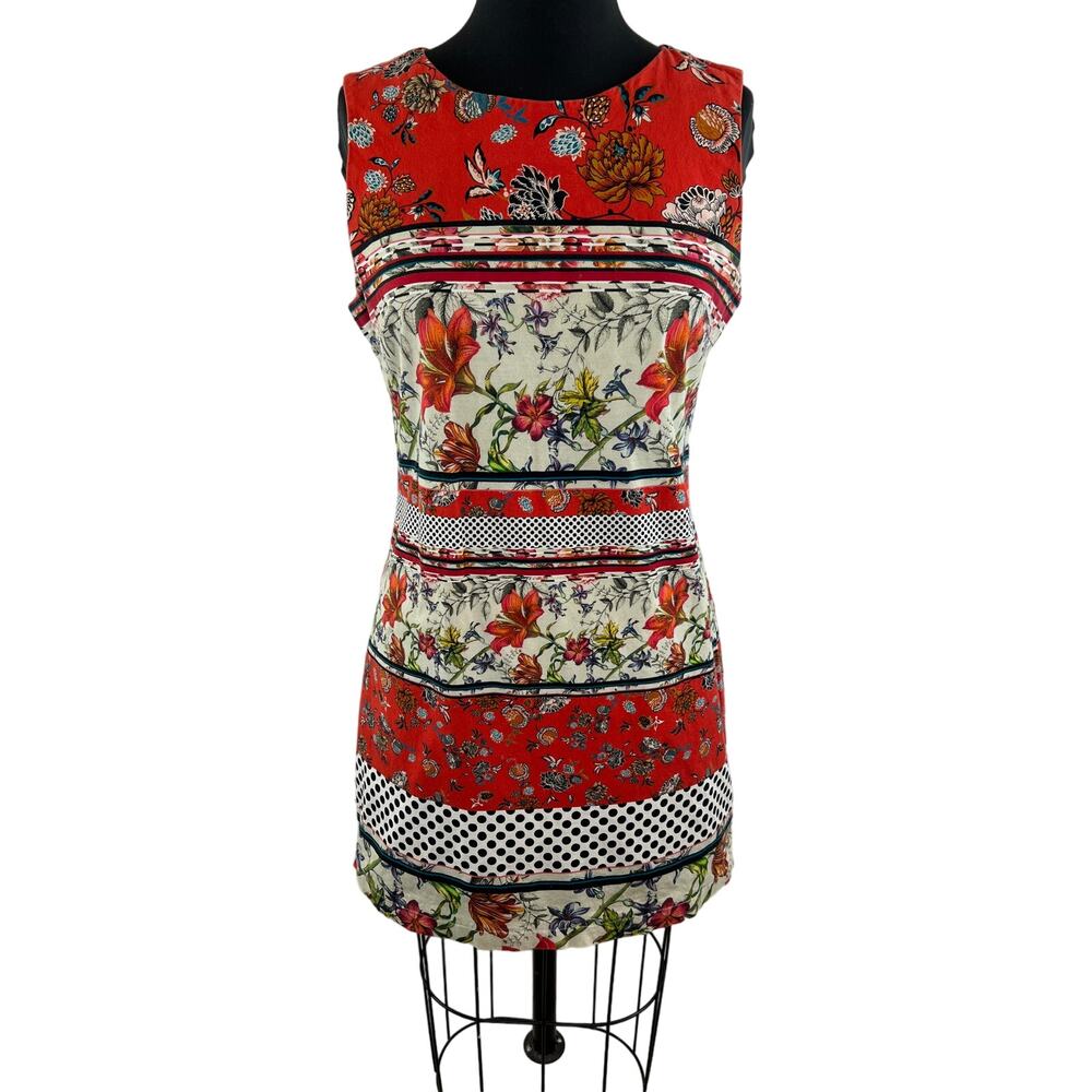 DESIGUAL Red White Mixed Print Sleeveless Polka Dot Karin Mini Dress Size EU 40
